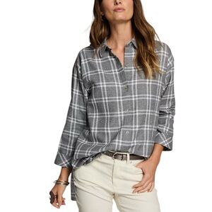 J. Jill Cozy Plaid Tunic Top Gray White Women’s Sz XL Oversized Cotton Button-Up